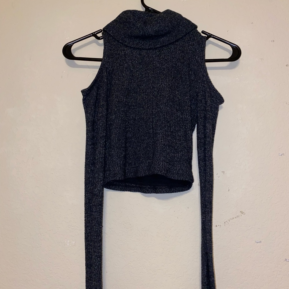 dark gray turtle neck cropped sweater